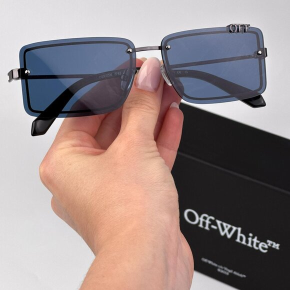 Off-White TAMPA Sunglasses Gunmetal Blue Rectangular Frame | Model OERI13N 7745 - Picture 1 of 11